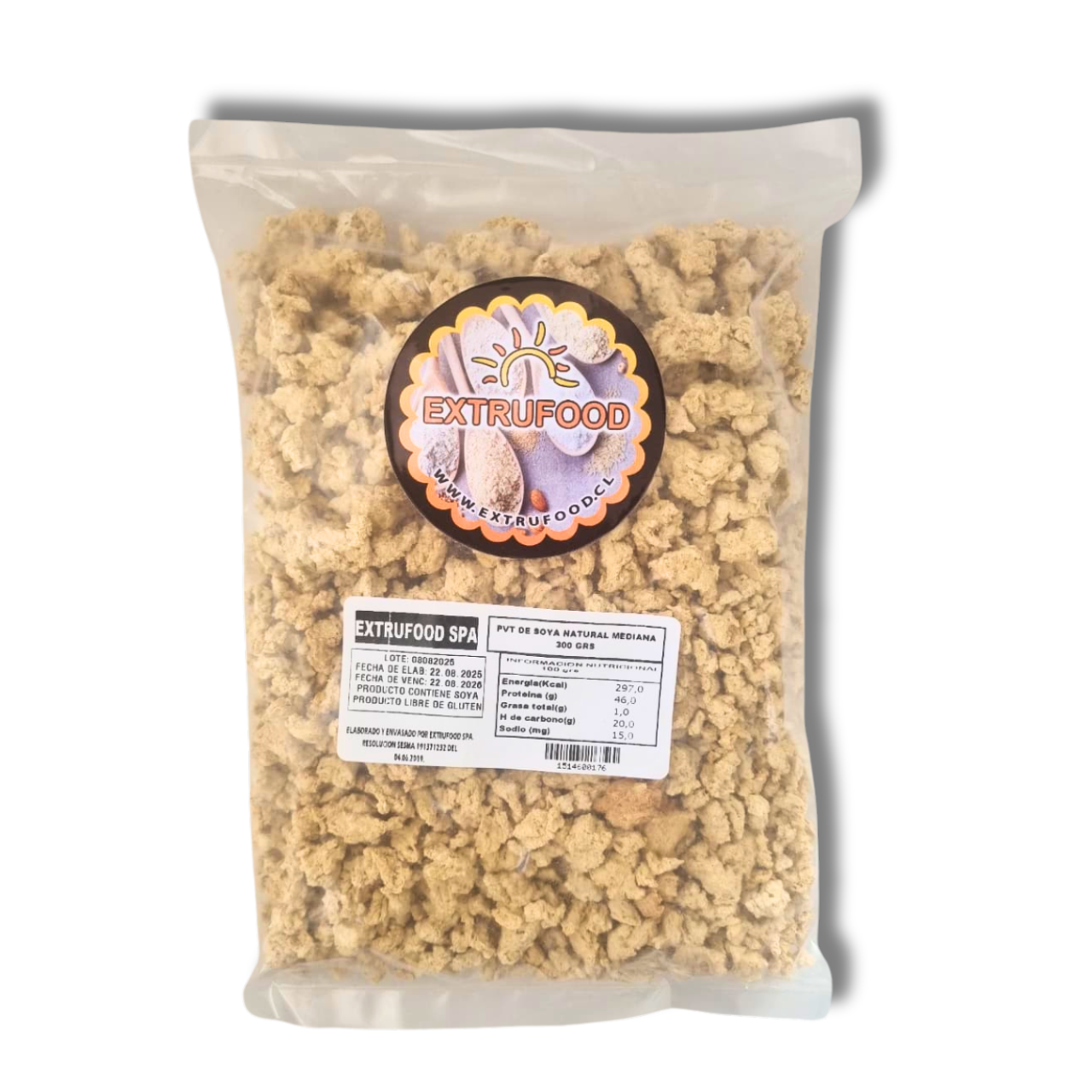 Proteína Vegetal de Soya Mediana 300gr (Carne de Soya) - Sin Gluten - Extrufood