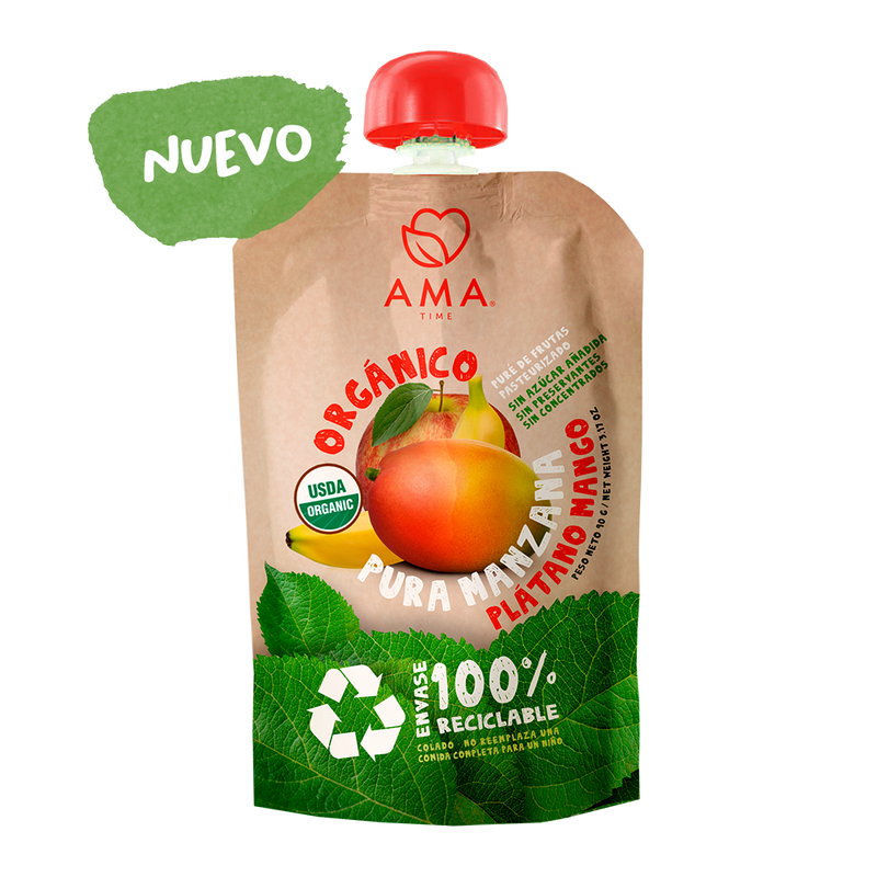 Puré Manzana Plátano Mango 90gr - Snacks - Mercado Silvestre