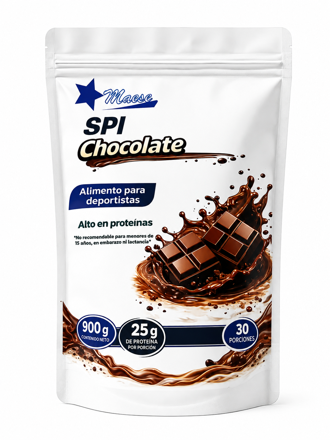 Proteína Aislada de Soya SPI Chocolate 900g – 25g de Proteína (30 porciones) – Maese