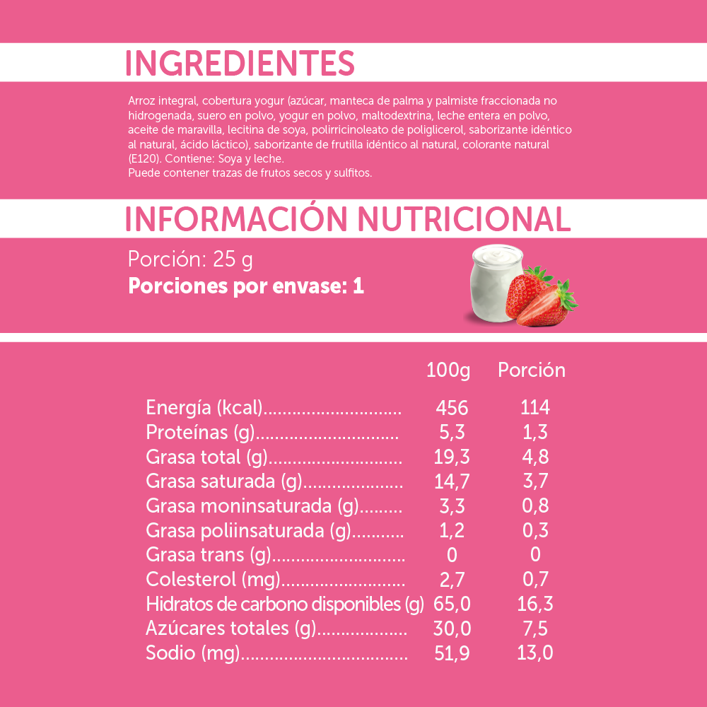 Galletitas de Arroz Integral Yogurt Frutilla 25gr - Sin Gluten - Mizos