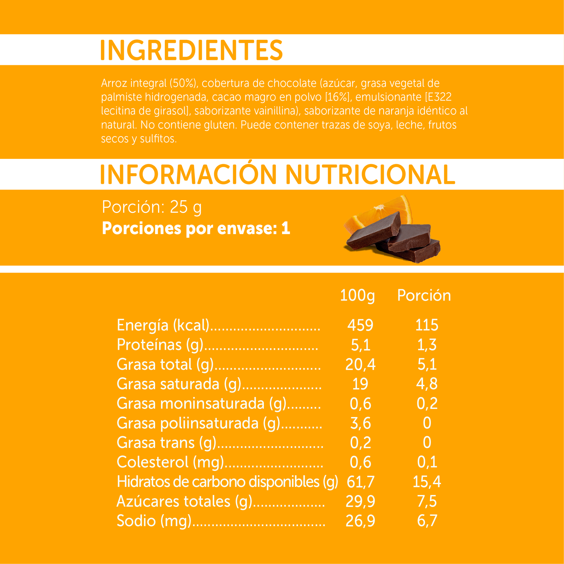 Galletitas de Arroz Integral Chocolate Naranja 25gr - Sin Gluten - Mizos