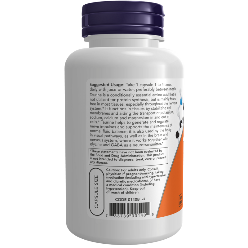 Taurina 500mg 100 Cápsulas Vegetales - Now Foods