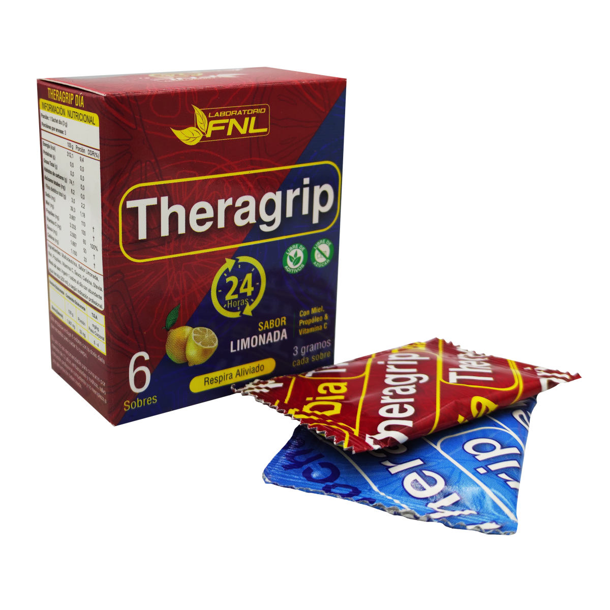 Theragrip Día y Noche Limonada (Miel + Propóleo + Vit C) – 6 Sobres – FNL