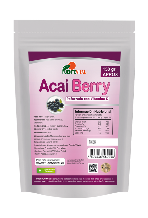 Acai Berry (Reforzado con Vitamina C) en Polvo 150gr - Fuente Vital