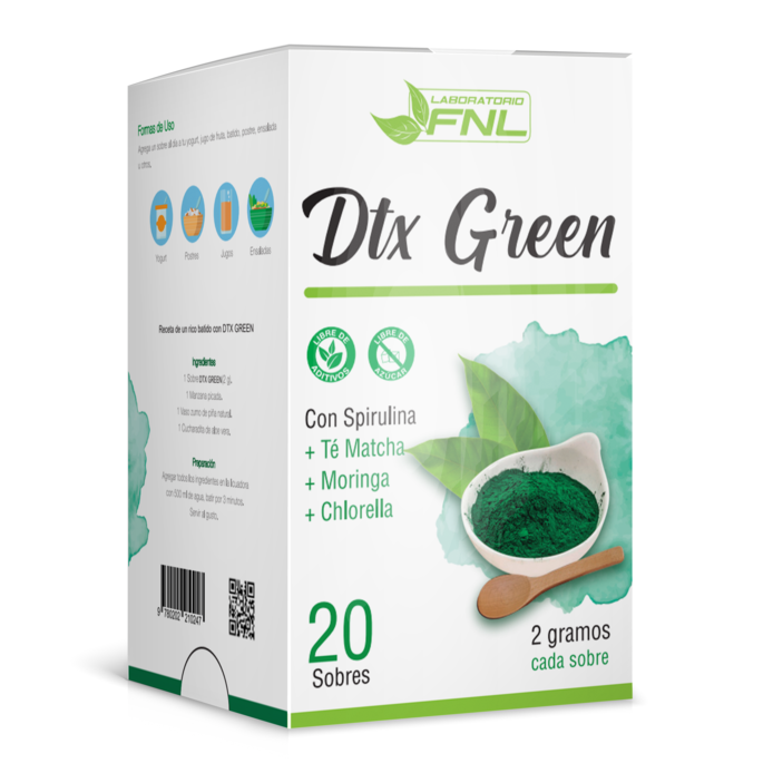 DTX Green (Spirulina + Té Matcha + Moringa + Chlorella) 20 Sobres - FNL