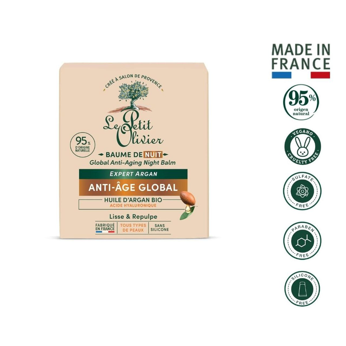 Bálsamo de Noche Antiedad Global con Argán 50ml - Le Petit Olivier