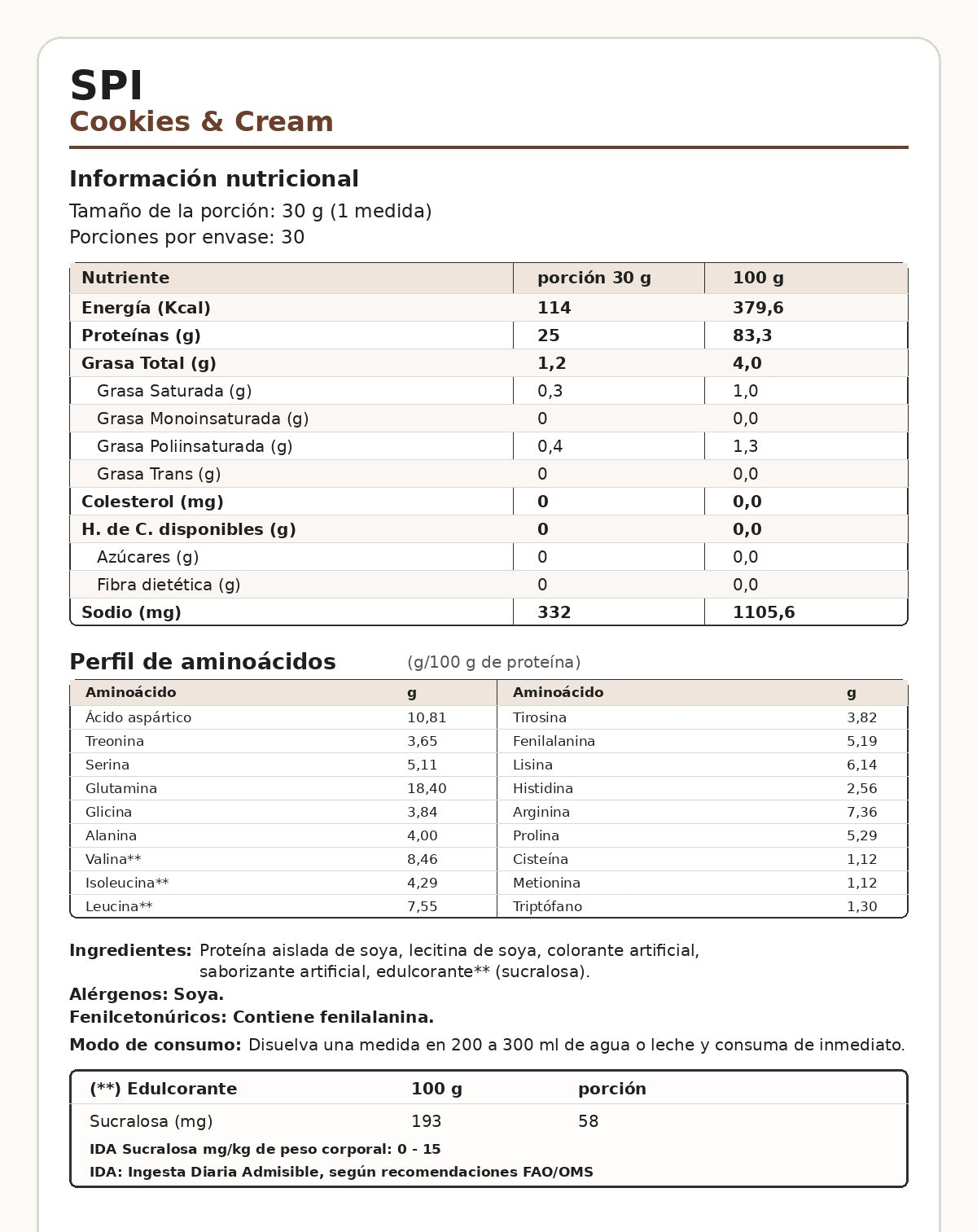 Proteína Aislada de Soya SPI Cookies & Cream 900g – 25g de Proteína (30 porciones) – Maese
