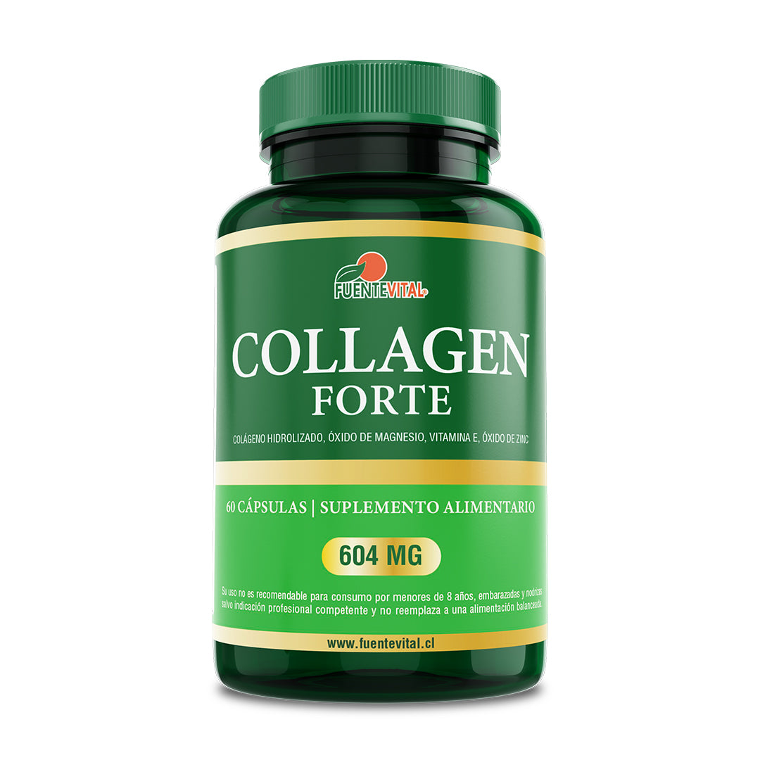 Collagen Forte (Colágeno Hidrolizado + Magnesio + Zinc + Vitamina E) – 60 Cápsulas Vegetales (2 meses) - Fuente Vital