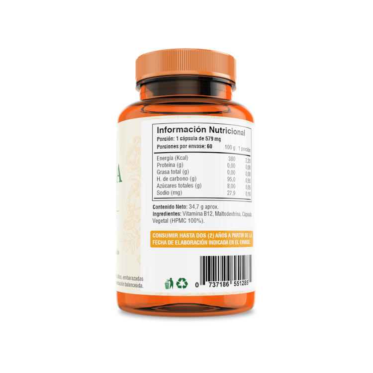 Vitamina B12 Micropulverizada 60 Cápsulas (2 meses) - Fuente Vital