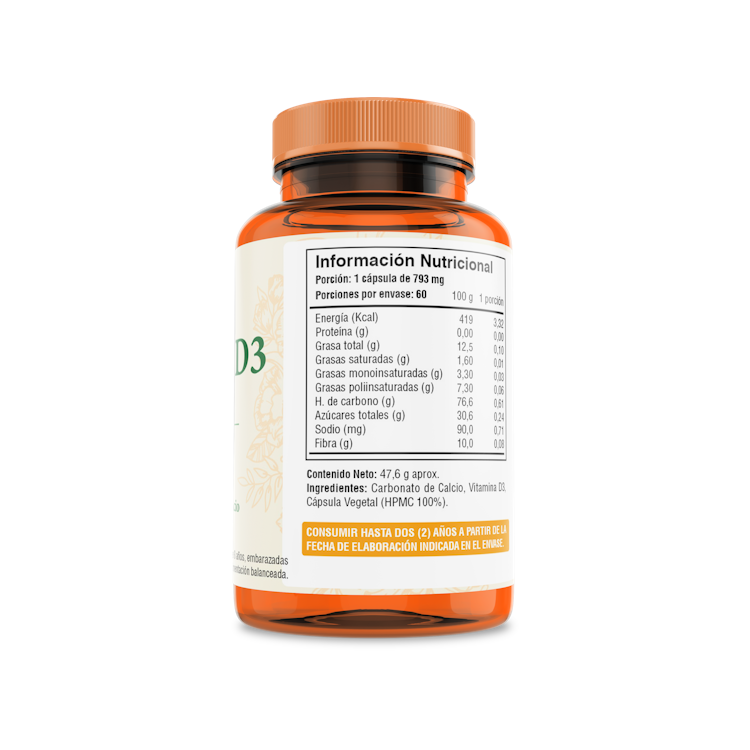 Vitamina D3 800 UI 60 Cápsulas (2 meses) - Fuente Vital