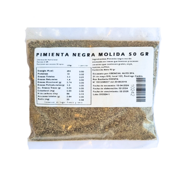 Pimienta Negra Molida 50gr - Esencial Nuts