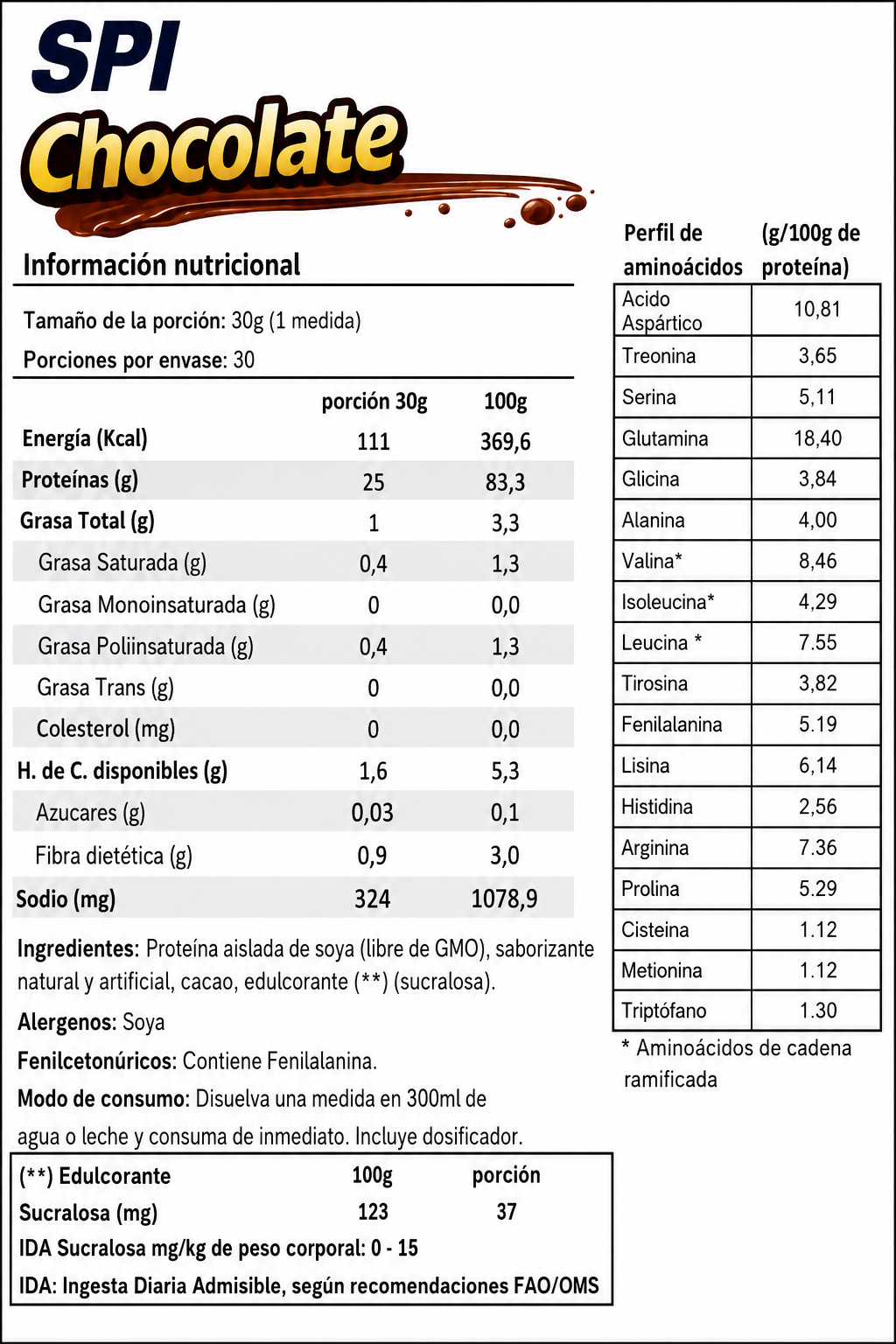 Proteína Aislada de Soya SPI Chocolate 900g – 25g de Proteína (30 porciones) – Maese