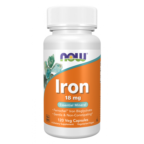 Iron (Hierro) 18mg 120 Cápsulas Vegetales (4 meses) - Now Foods