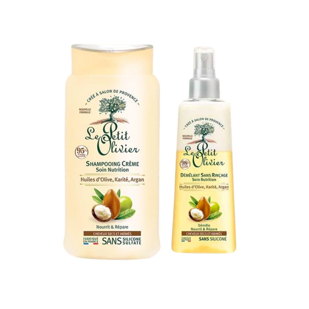 Set de Regalo Shampoo 250ml & Spray Desenredante 150ml Argan & Karité - Cabello Seco - Le Petit Olivier-Belleza Natural-Mercado Silvestre