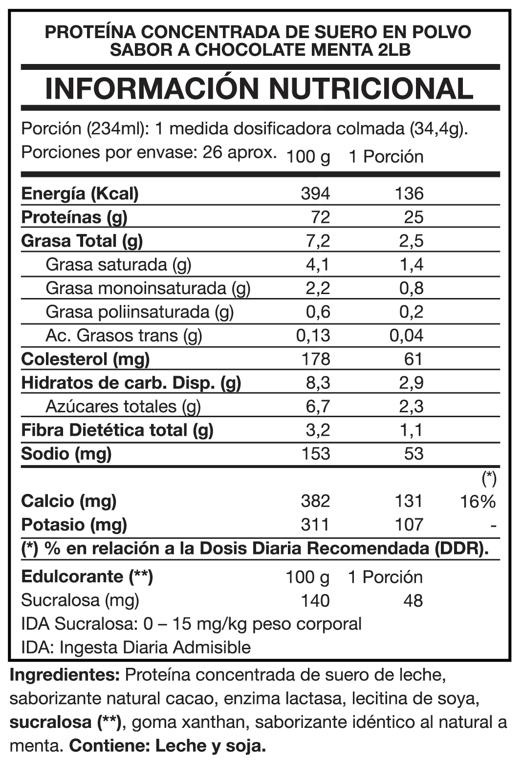 Tasty Protein 100% Whey Chocolate Mint 2lb (26 porciones) - Sin Azúcar Añadida - Foodtech