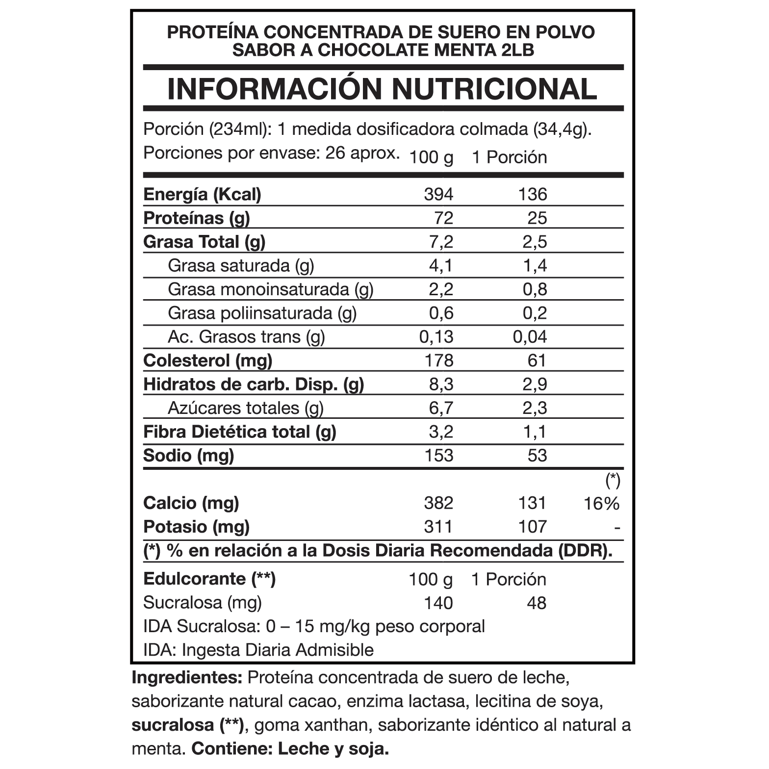 Tasty Protein 100% Whey Chocolate Mint 2lb (26 porciones) - Sin Azúcar Añadida - Foodtech