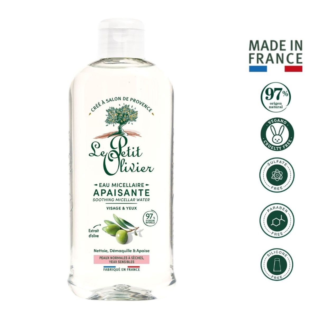 Agua Micelar Calmante con Extracto de Oliva 400ml - Le Petit Olivier