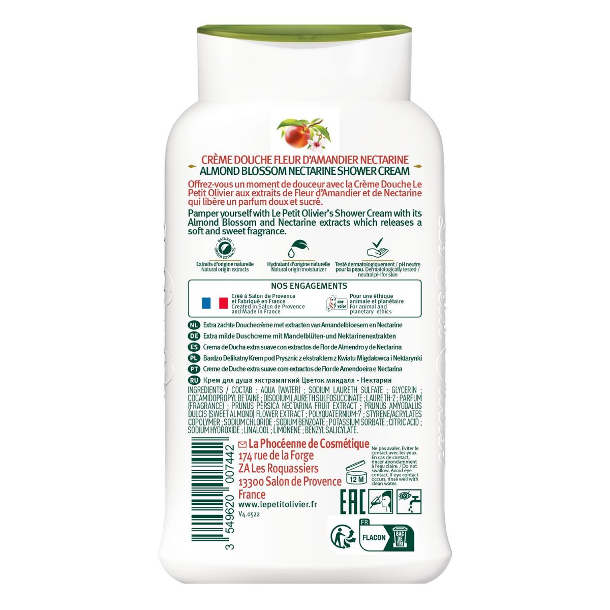 Crema de Ducha Extra Suave Flor de Almendro y Nectarina 250ml - Hidratante Natural - Le Petit Olivier