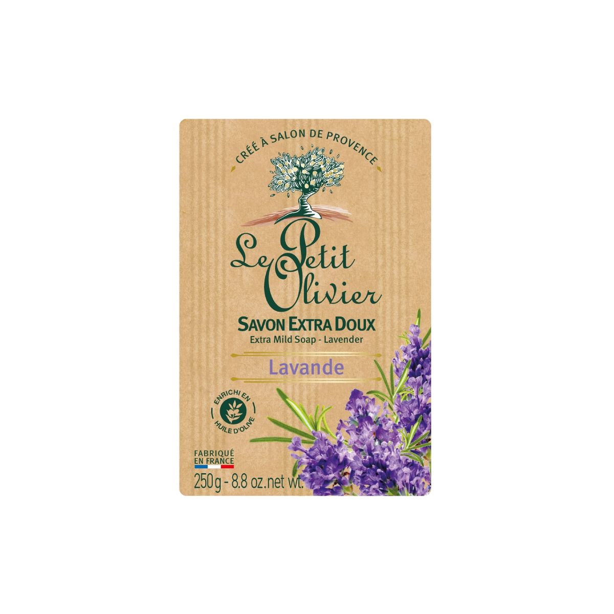 Jabón Sólido Extra Suave Lavanda 250gr - Enriquecido con Aceite de Oliva - Le Petit Olivier