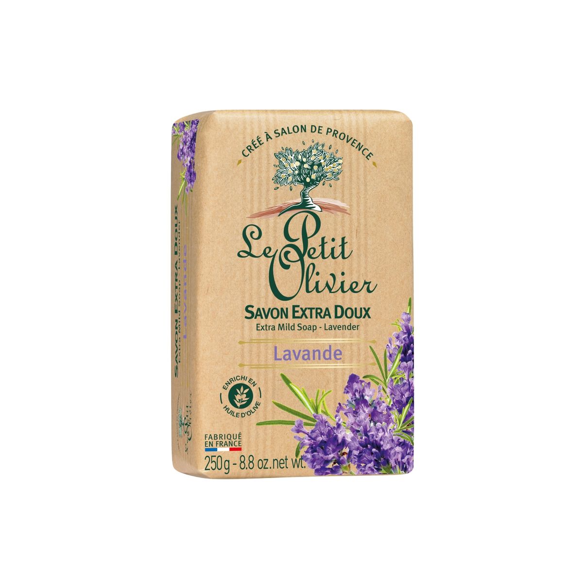 Jabón Sólido Extra Suave Lavanda 250gr - Enriquecido con Aceite de Oliva - Le Petit Olivier