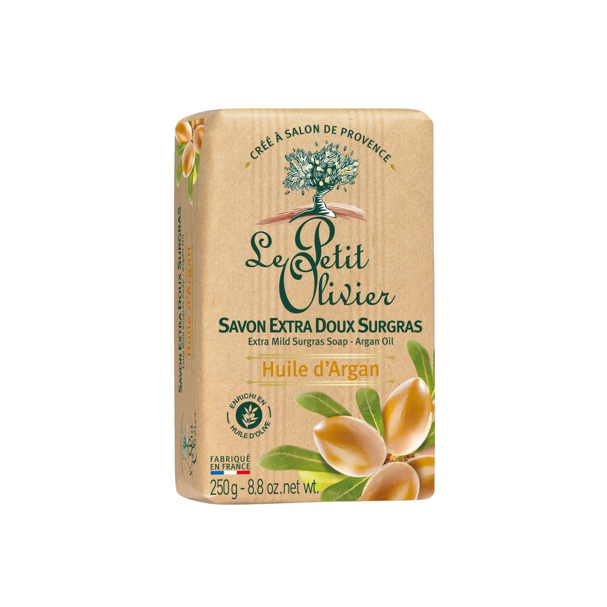 Jabón Sólido Extra Suave Surgras Aceite de Argán 250gr - Aceite de Oliva y Argán - Le Petit Olivier