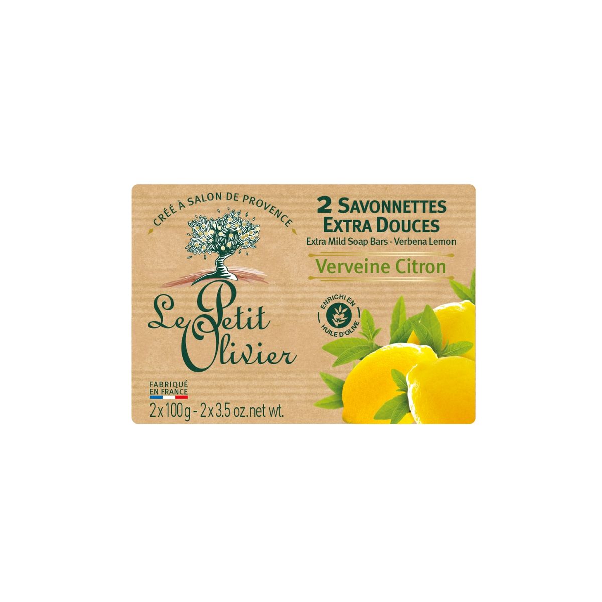 2 Jabones Sólidos Extra Suave Verbena Limón 2x100gr - Le Petit Olivier