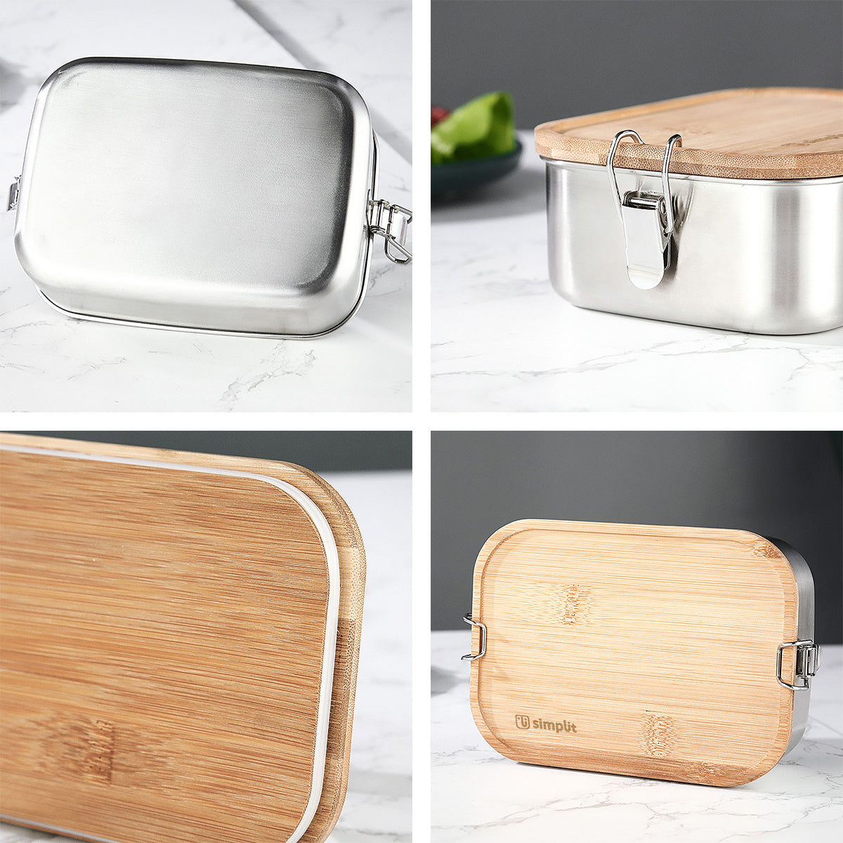 Tupper de Acero Inoxidable Tapa Madera 800 ml - Simplit