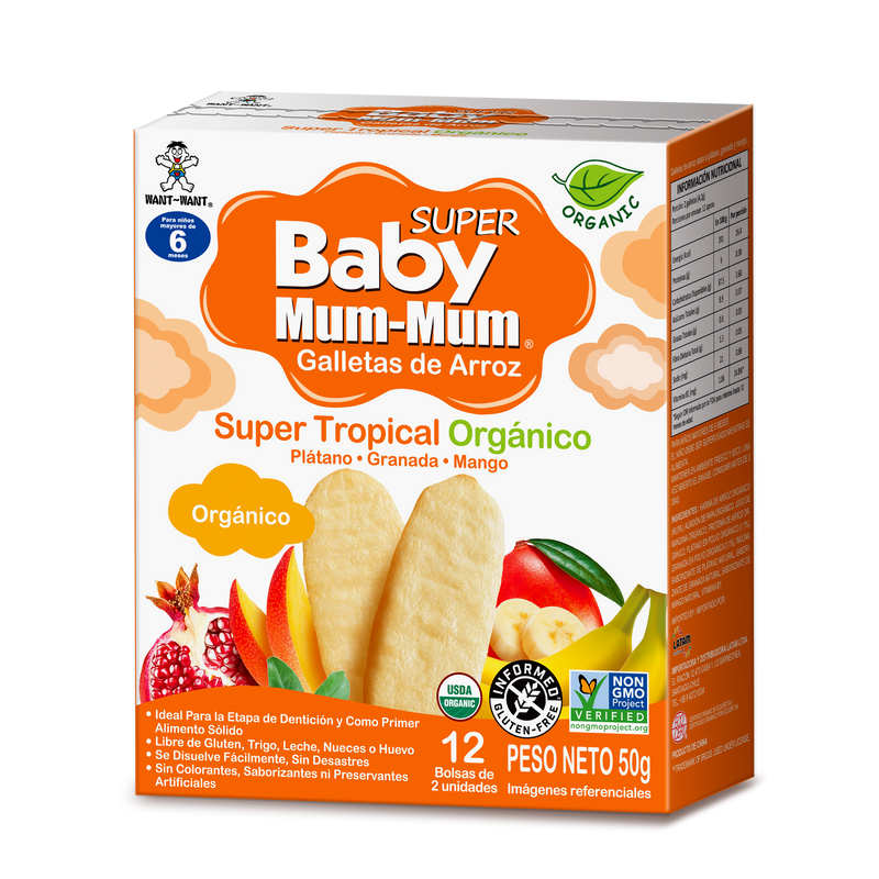 Galletas de Arroz para Bebés Tropical Orgánicas 50gr - Baby Mum Mum - Snacks Infantiles - Mercado Silvestre