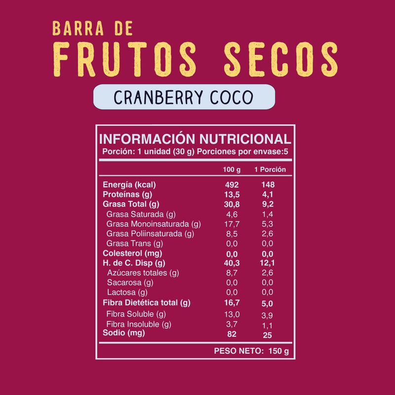Barritas de Cereal Veganas Frutos Secos Cranberry Coco 5 unidades Soul Bar - Wild Foods