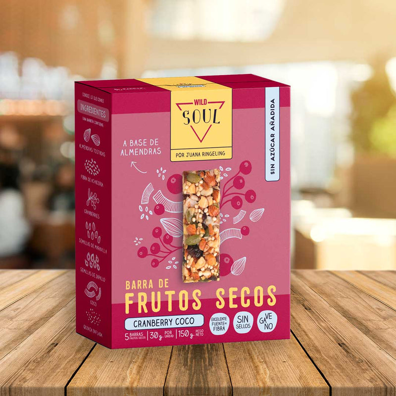 Barritas de Cereal Veganas Frutos Secos Cranberry Coco 5 unidades Soul Bar - Wild Foods